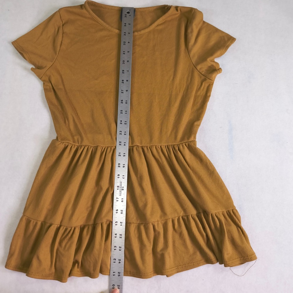 Olivia Rae Ribbed Peplum Top Womens Large Mustard Tiered Short Sleeve - Picture 7 of 7